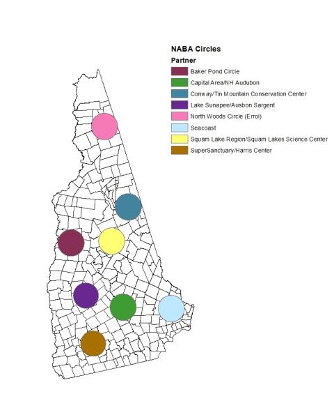 Map of the 8 butterfly count circles in New Hampshire